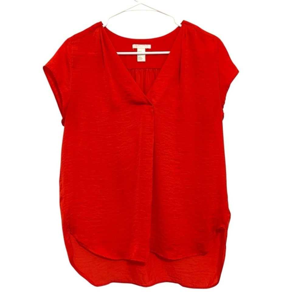 2/$15 H&M - Orange-Red V-Neck Short Sleeve Blouse | Size 6